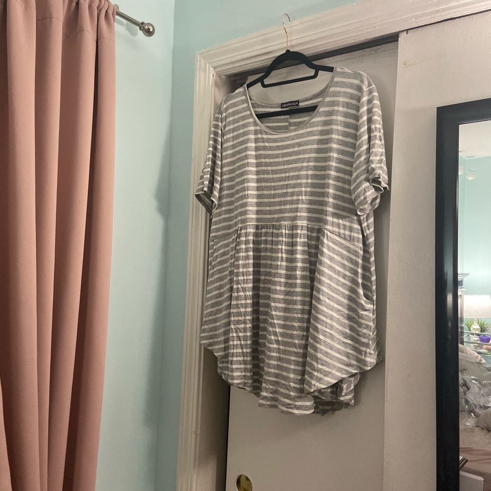 Chic Soul Heather Gray Striped Top